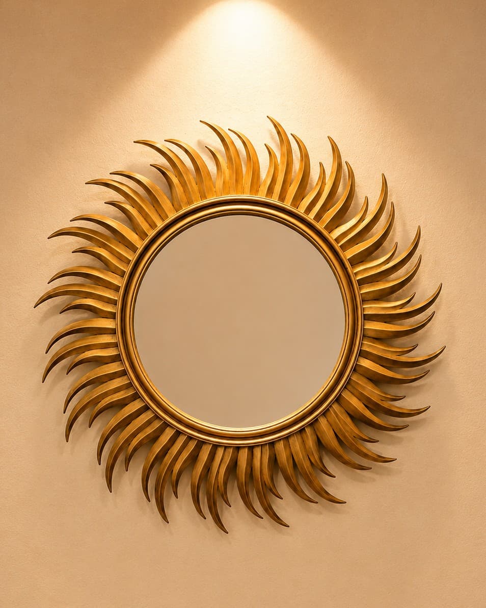 Golden Sunburst - Wooden Wall Frame With Mirror