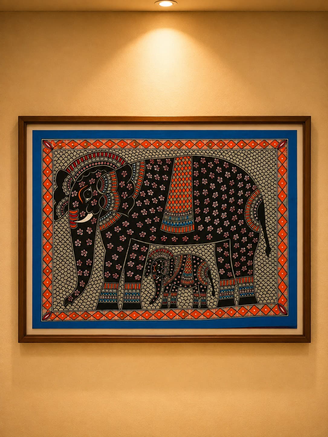 Mother & Calf Elephant - Madhubani Painting