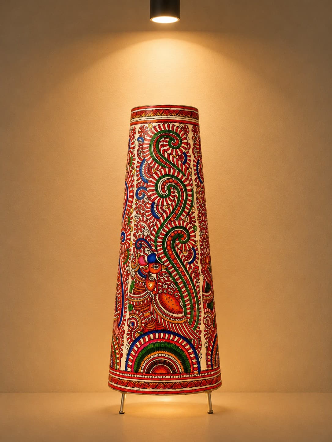 Peacock Valli Handmade Leather Floor Lamp - Tholu Bommalata