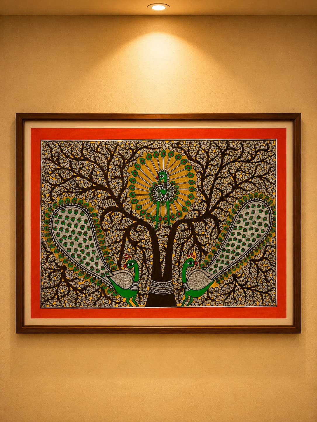 Three Peacock Tree of Life - Madhubani Painting