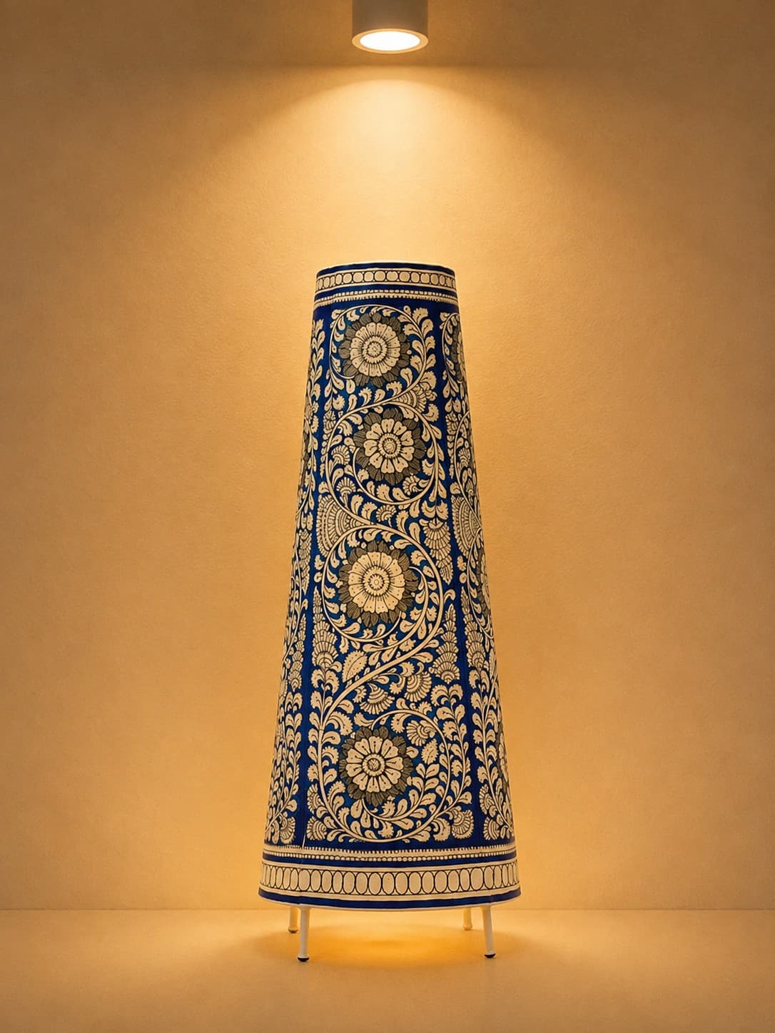 Blue Pushpa Valli Floral Elegance Leather Floor Lamp - Tholu Bommalata