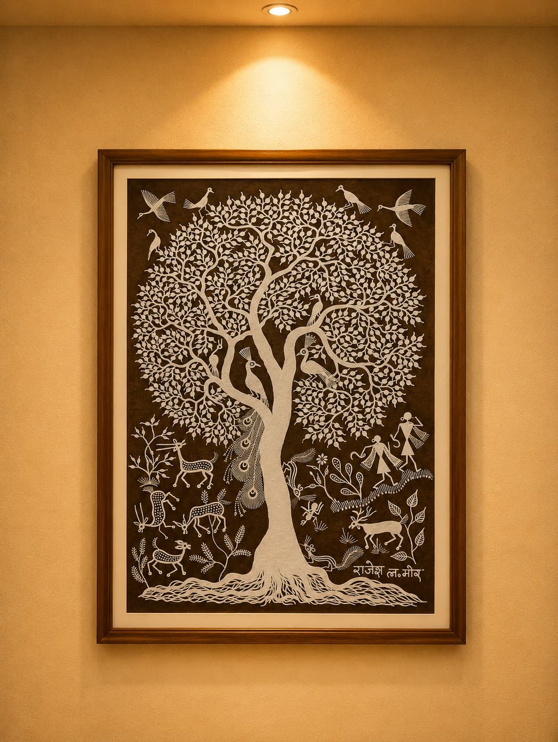 Tree of Life with Peacocks and Deer - warli Painting