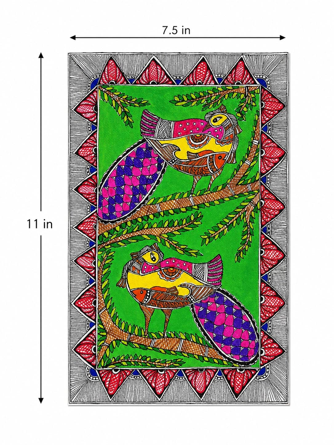 Twin Birds on a Branch - Madhubani Painting — alternate view