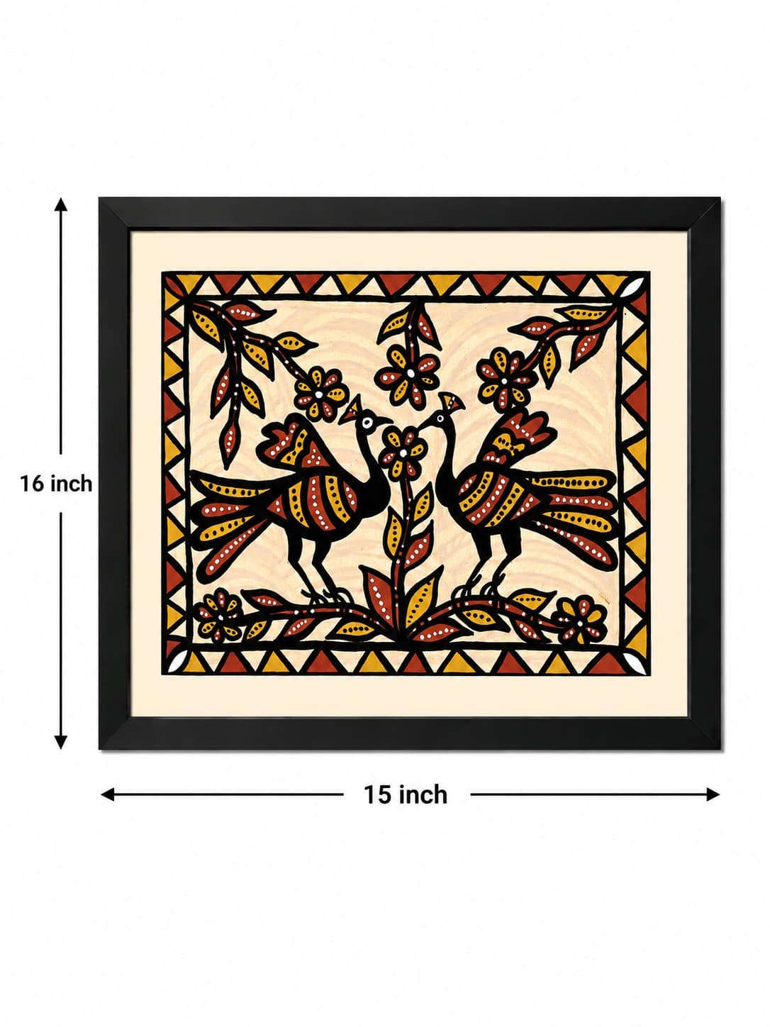 Twin Birds of Harmony - Sohrai painting — alternate view