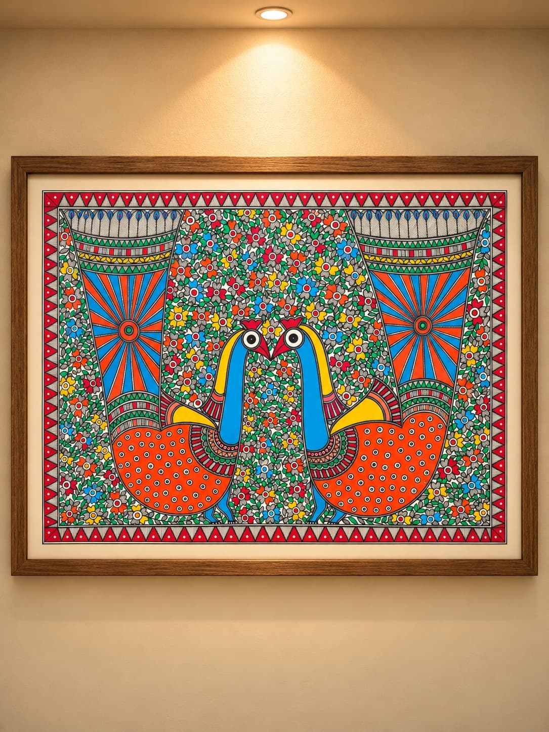 Twin Birds in Bloom - Madhubani Painting
