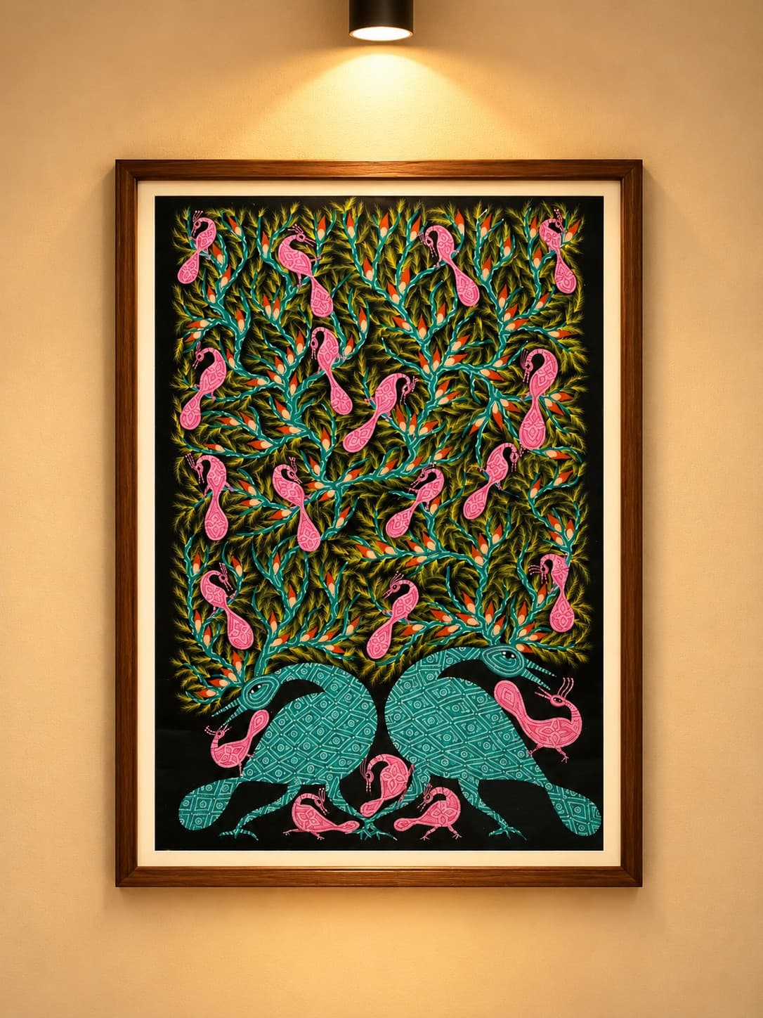 Peacocks Beneath the Tree of Life - Bhil Painting