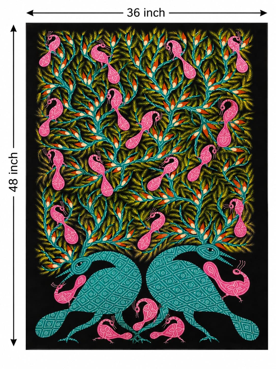 Peacocks Beneath the Tree of Life - Bhil Painting — alternate view