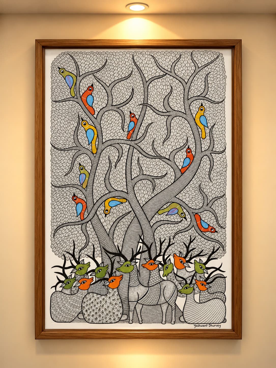 Deer & Birds - Gond Painting