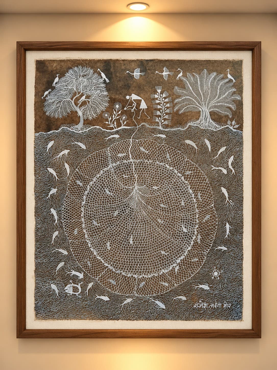 Fishing Net Mandala - Warli Painting