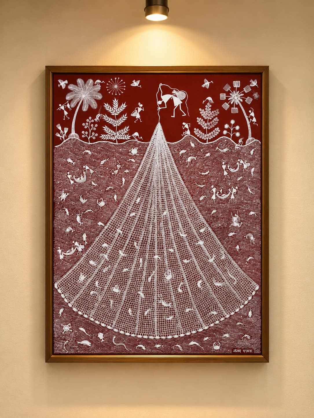Fisherman Casting the Net - Warli Painting