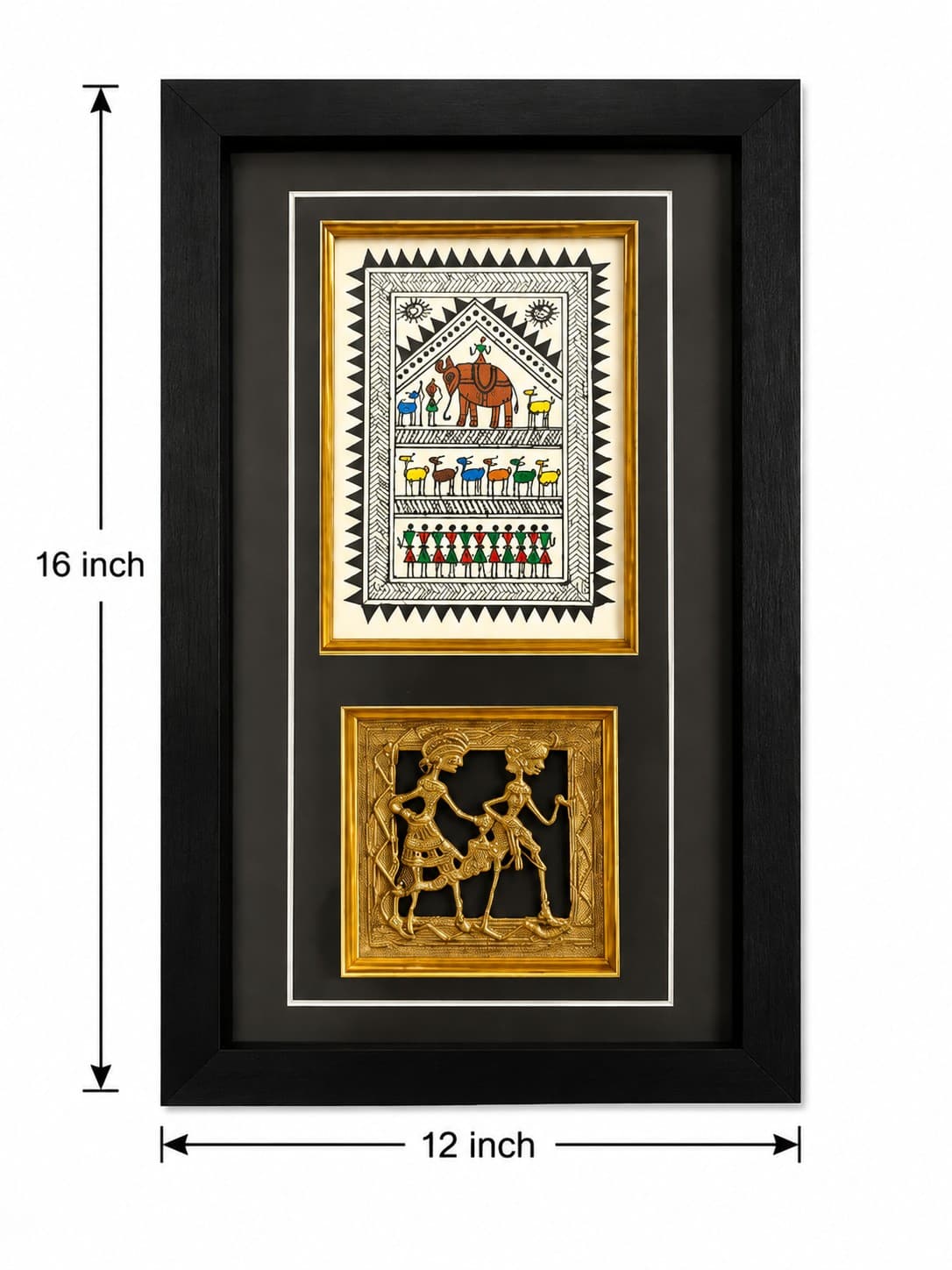 Echoes of Tribal Heritage Sohrai Tribal Art & Dhokra Frame - Sohrai Painting — alternate view