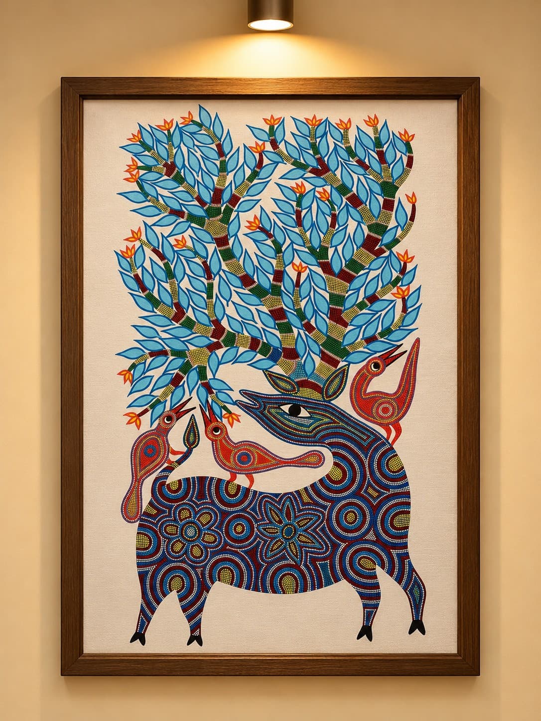 Tribal Deer & Birds - Bhil Painting