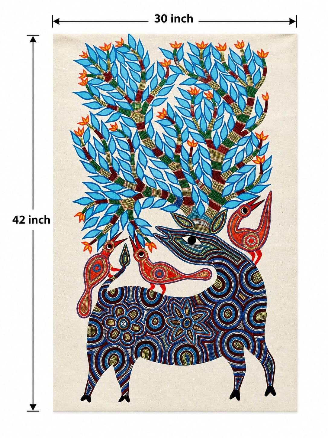 Tribal Deer & Birds - Bhil Painting — alternate view
