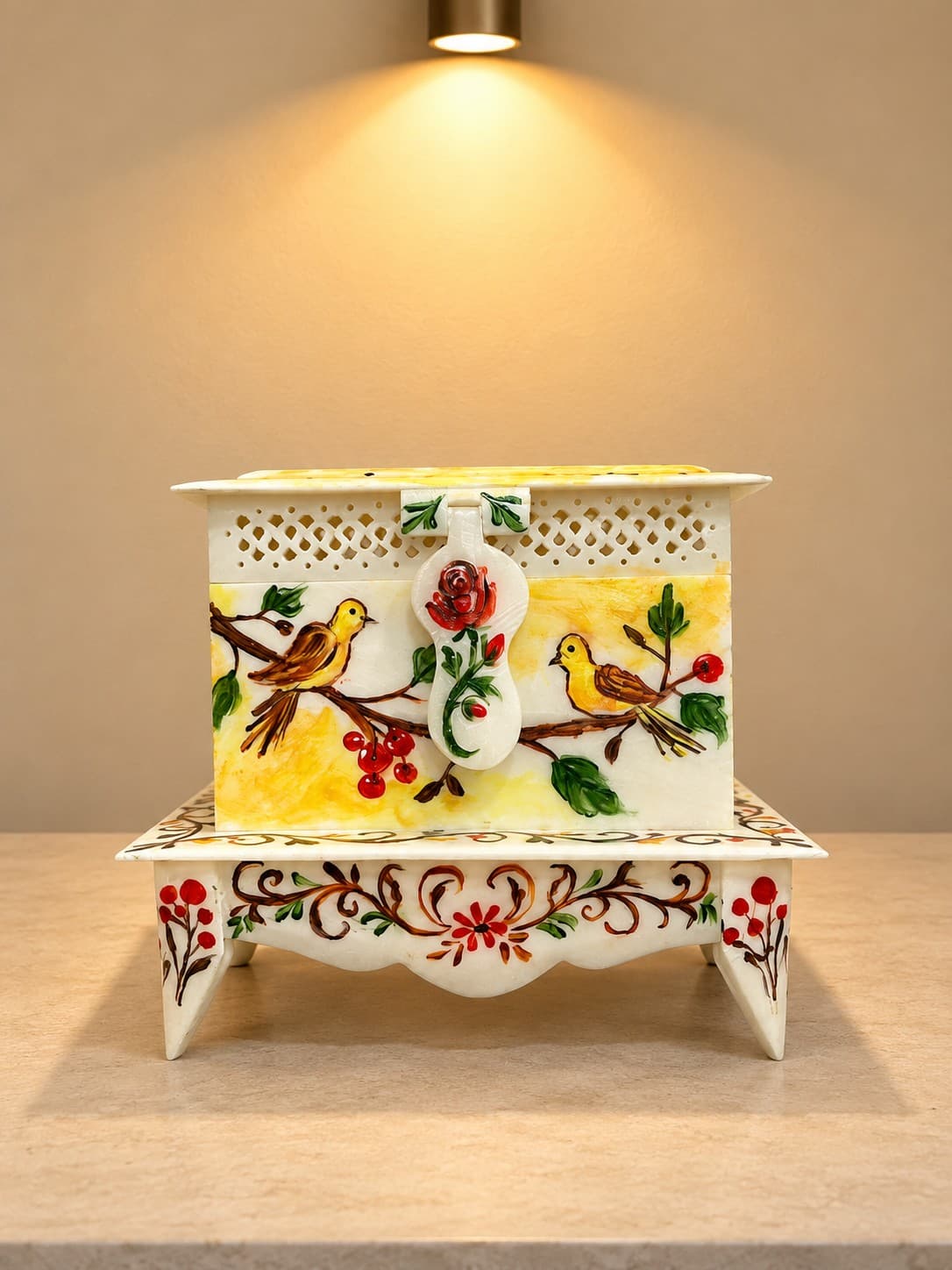 Birds & Blossoms Decorative Box - Lucknow Bone Naqqashi