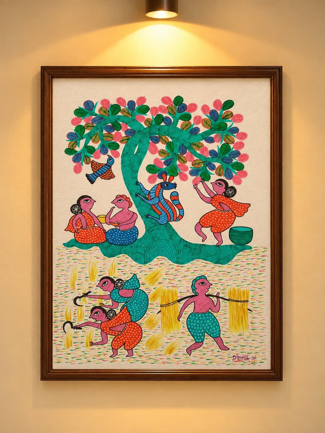 Tribal Tree of Life & Village Harvest- Gond Painting