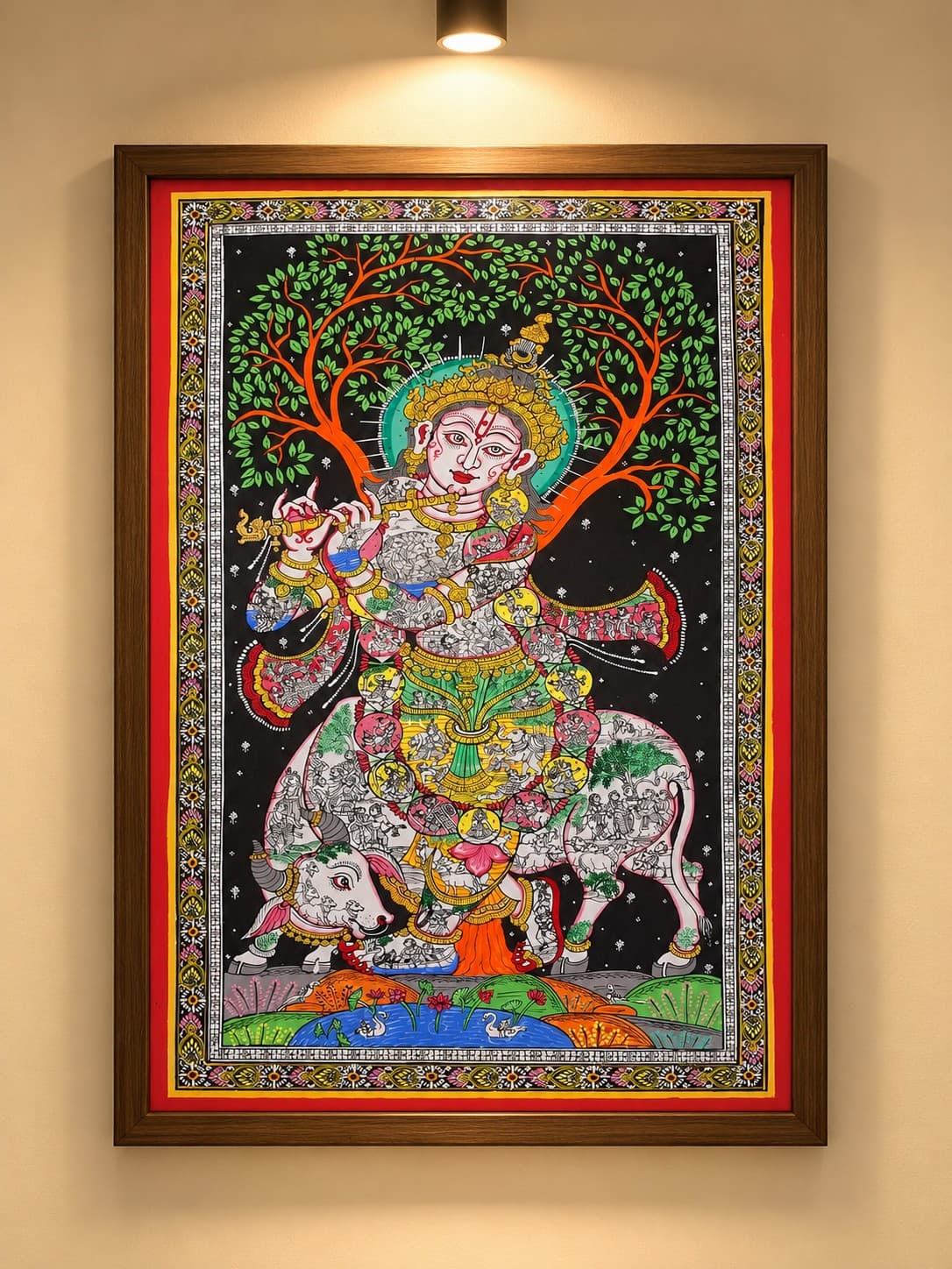 Krishna & Kamadhenu - Pattachitra Painting