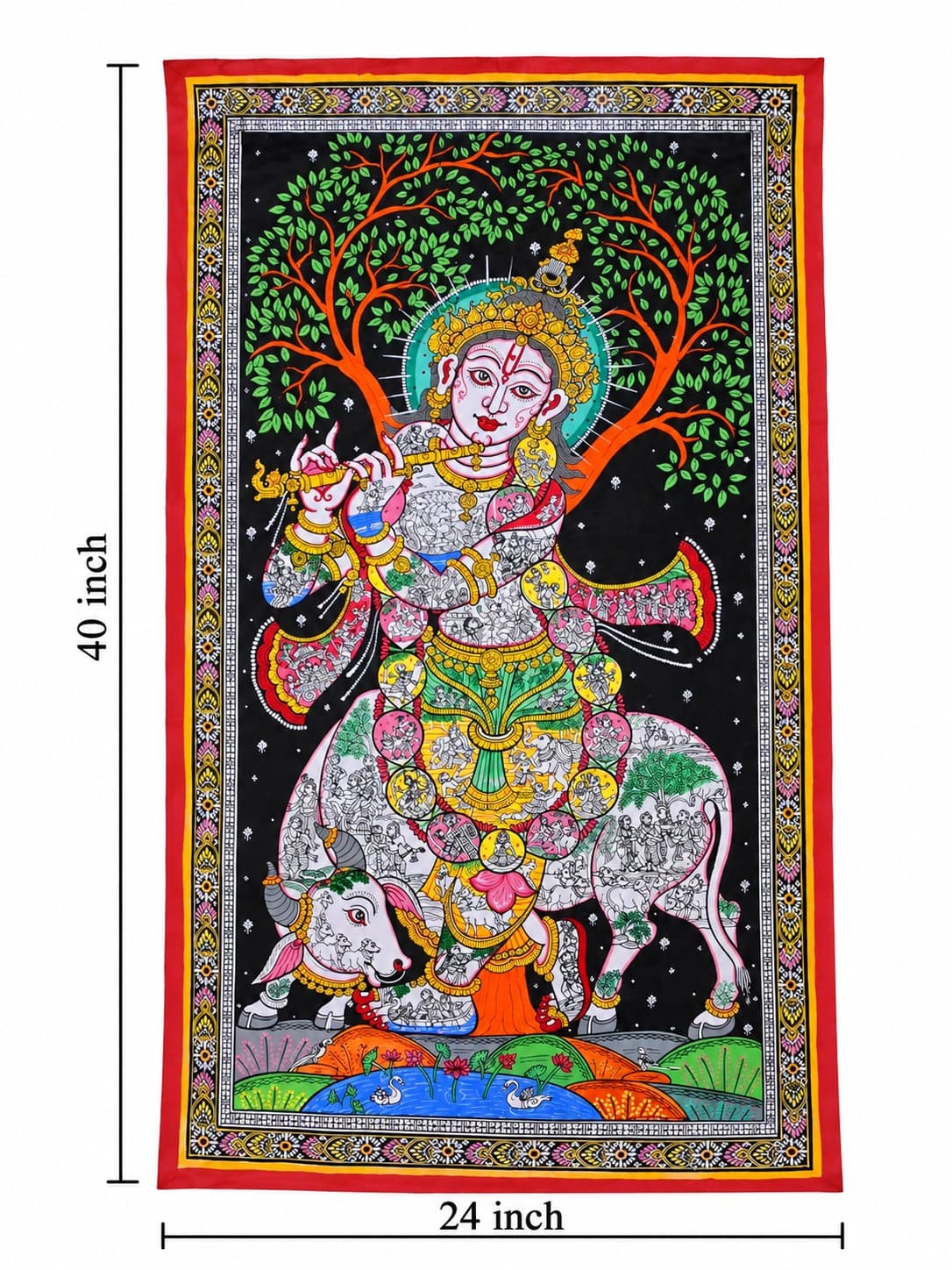 Krishna & Kamadhenu - Pattachitra Painting — alternate view