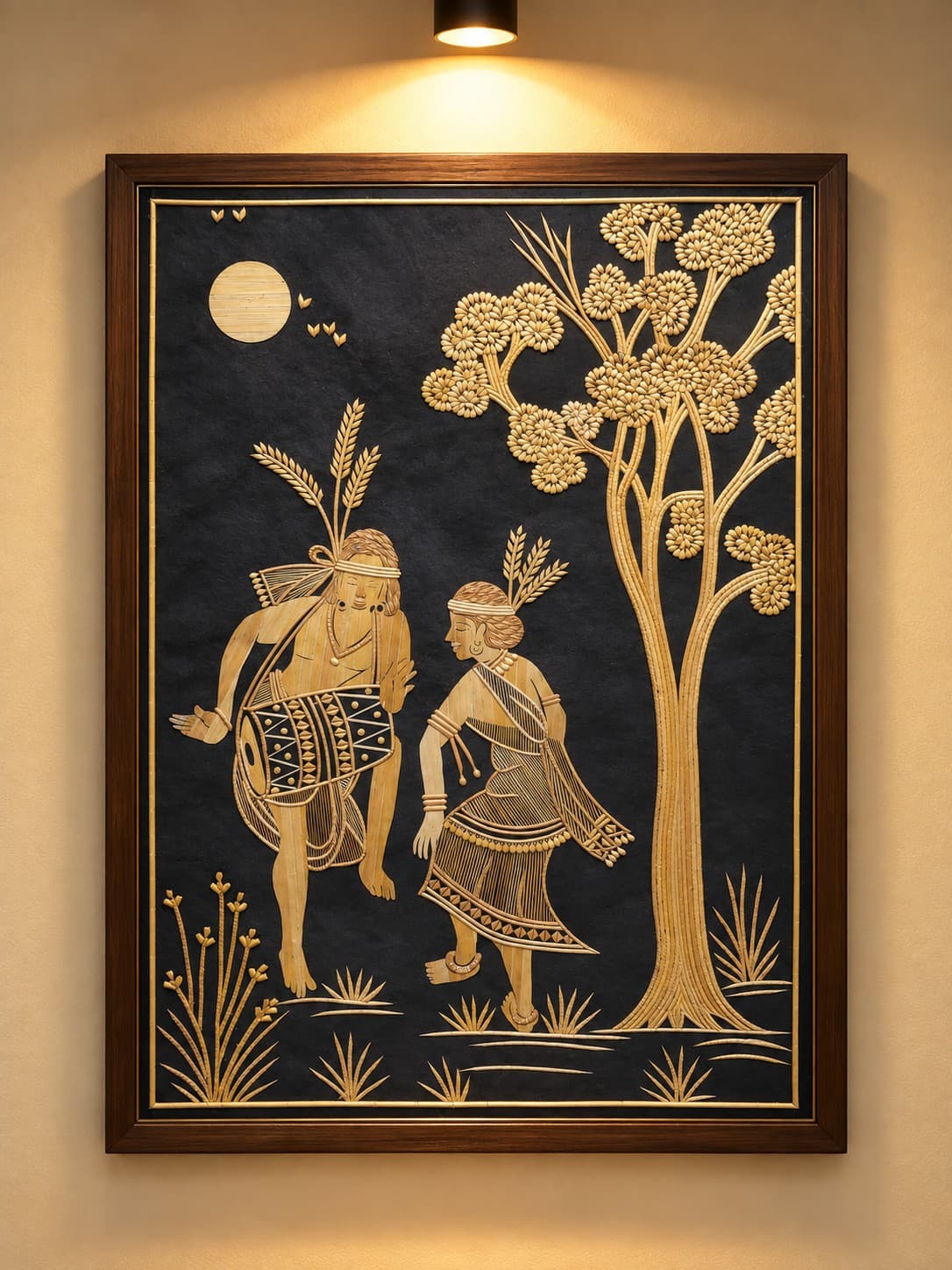 Santhal Festival Dance Under Moonlight - Sikki Grass Craft