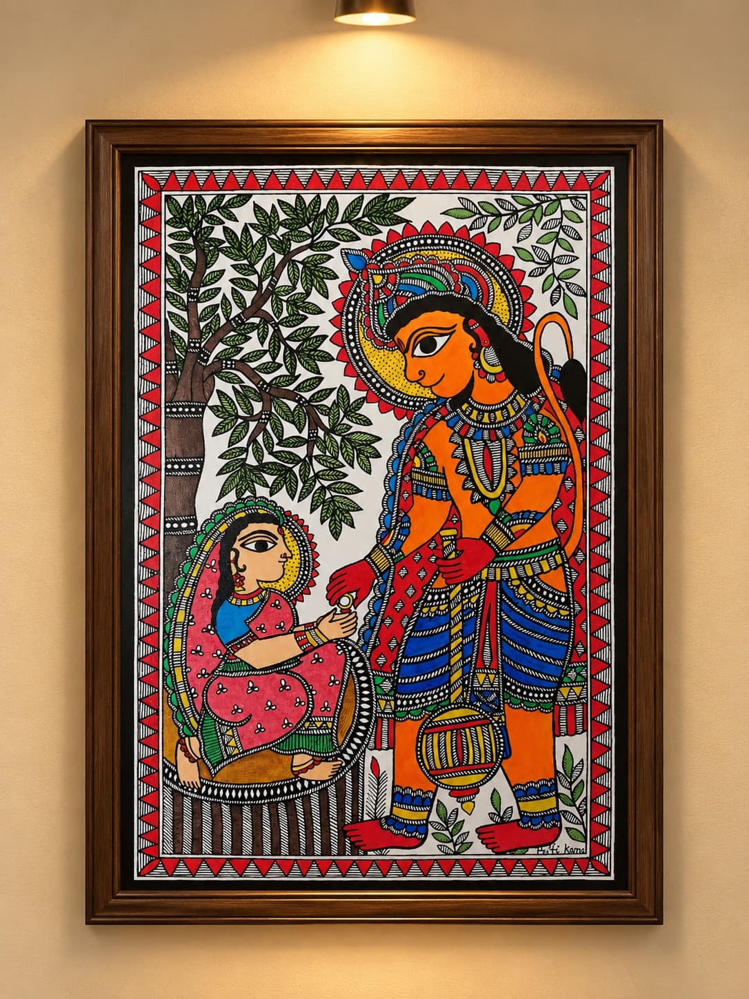 Sita & Hanuman in Ashok Vatika - Madhubani Painting