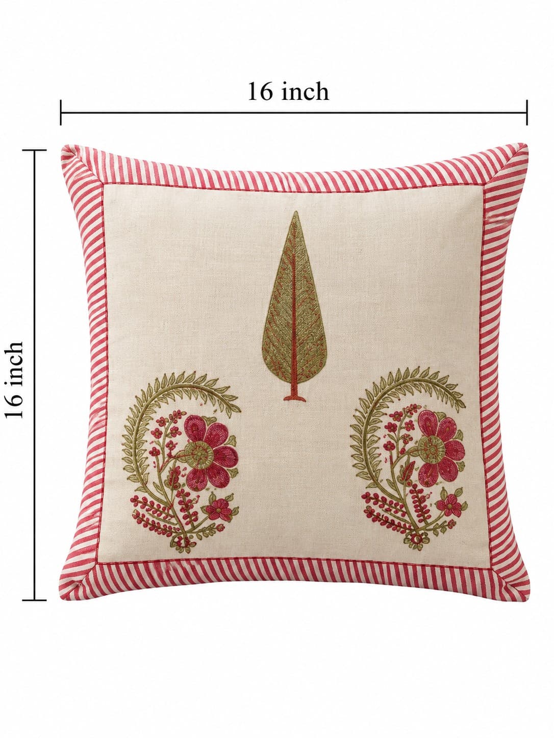 Mughal Buta & Cypress Tree Design - Bagru Hand Block Print Cushion Cover — alternate view