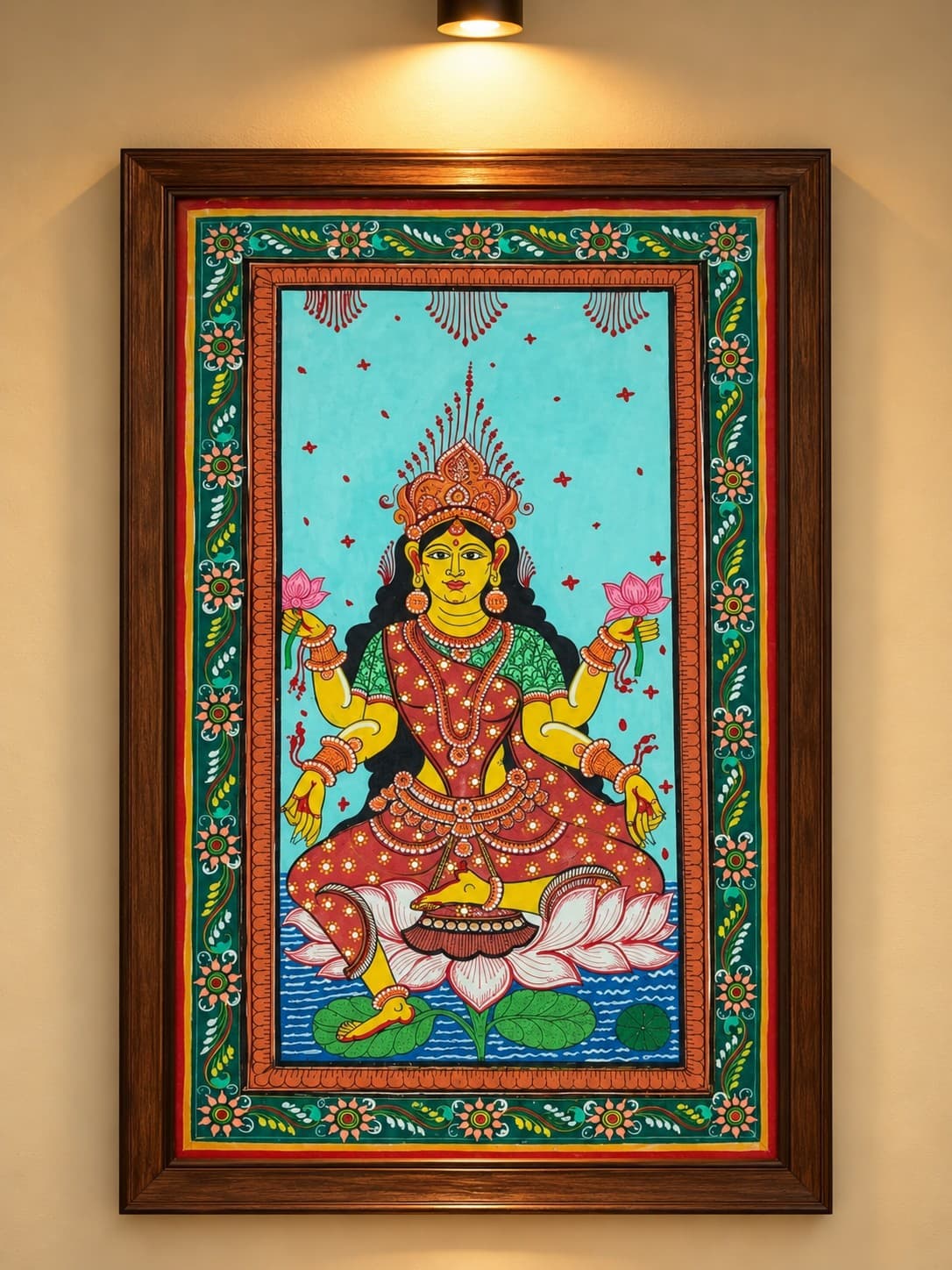 Maa Lakshmi on Lotus - Pattachitra Painting