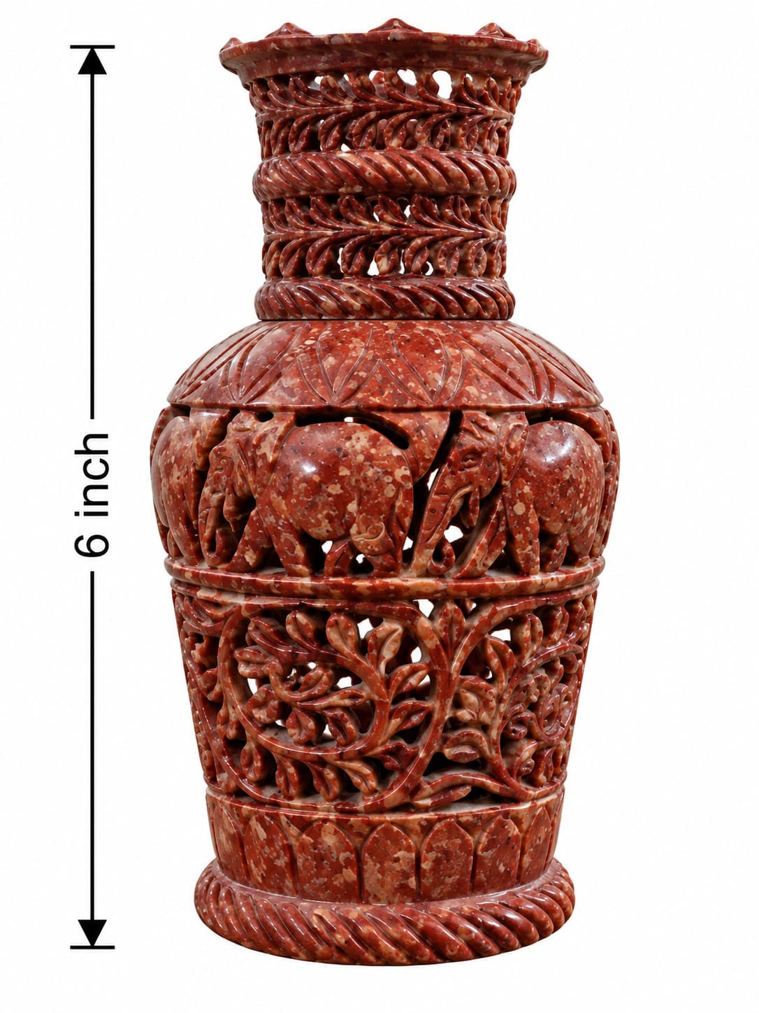 Elephant & Tree of Life Theme - Red Stone Jaali Vase — alternate view
