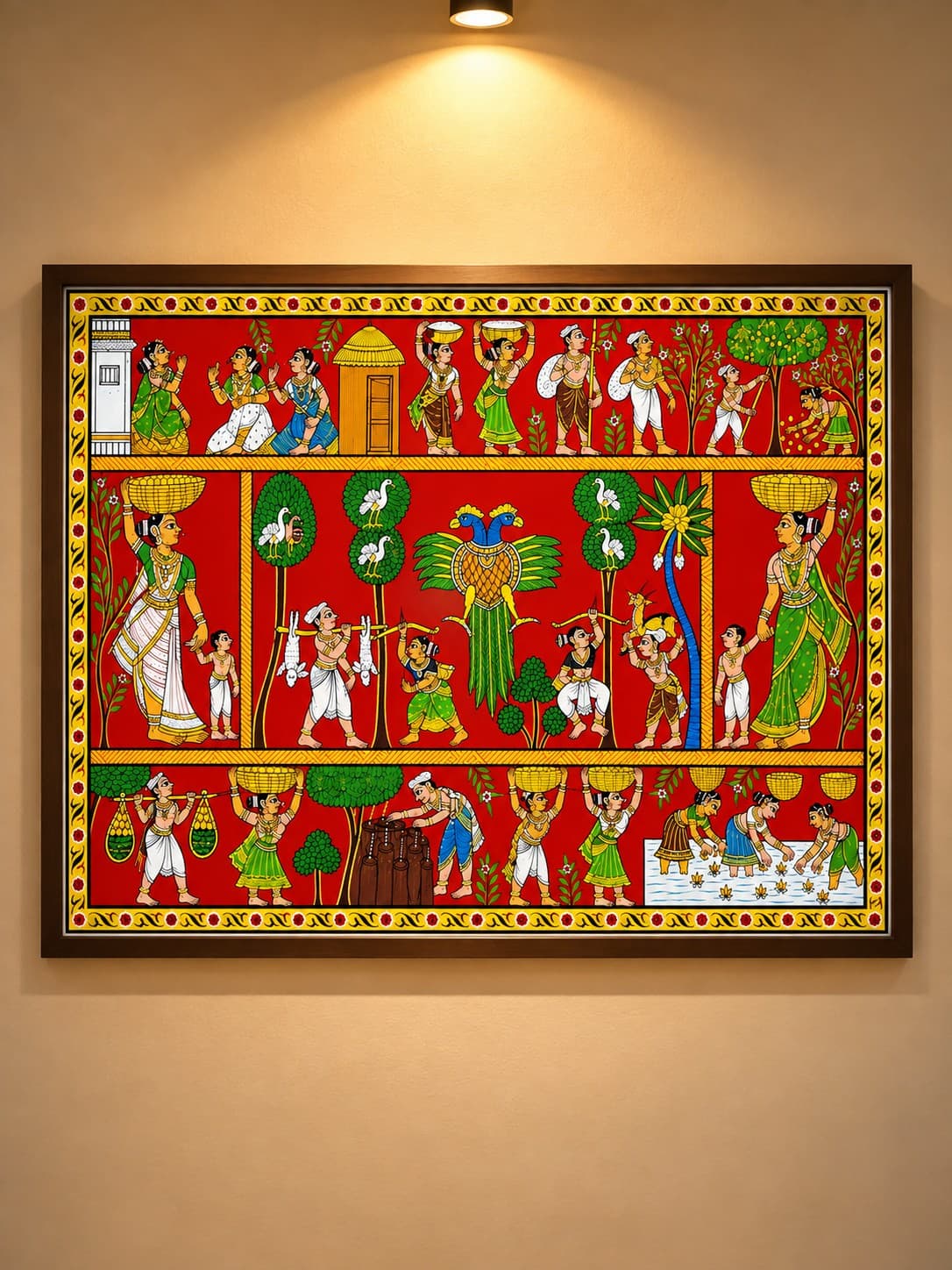 Telangana Village Life, Harvest & Rural Farming Scene - Cheriyal Scroll Painting