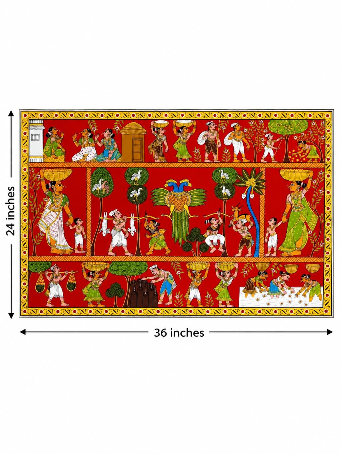 Telangana Village Life, Harvest & Rural Farming Scene - Cheriyal Scroll Painting — alternate view