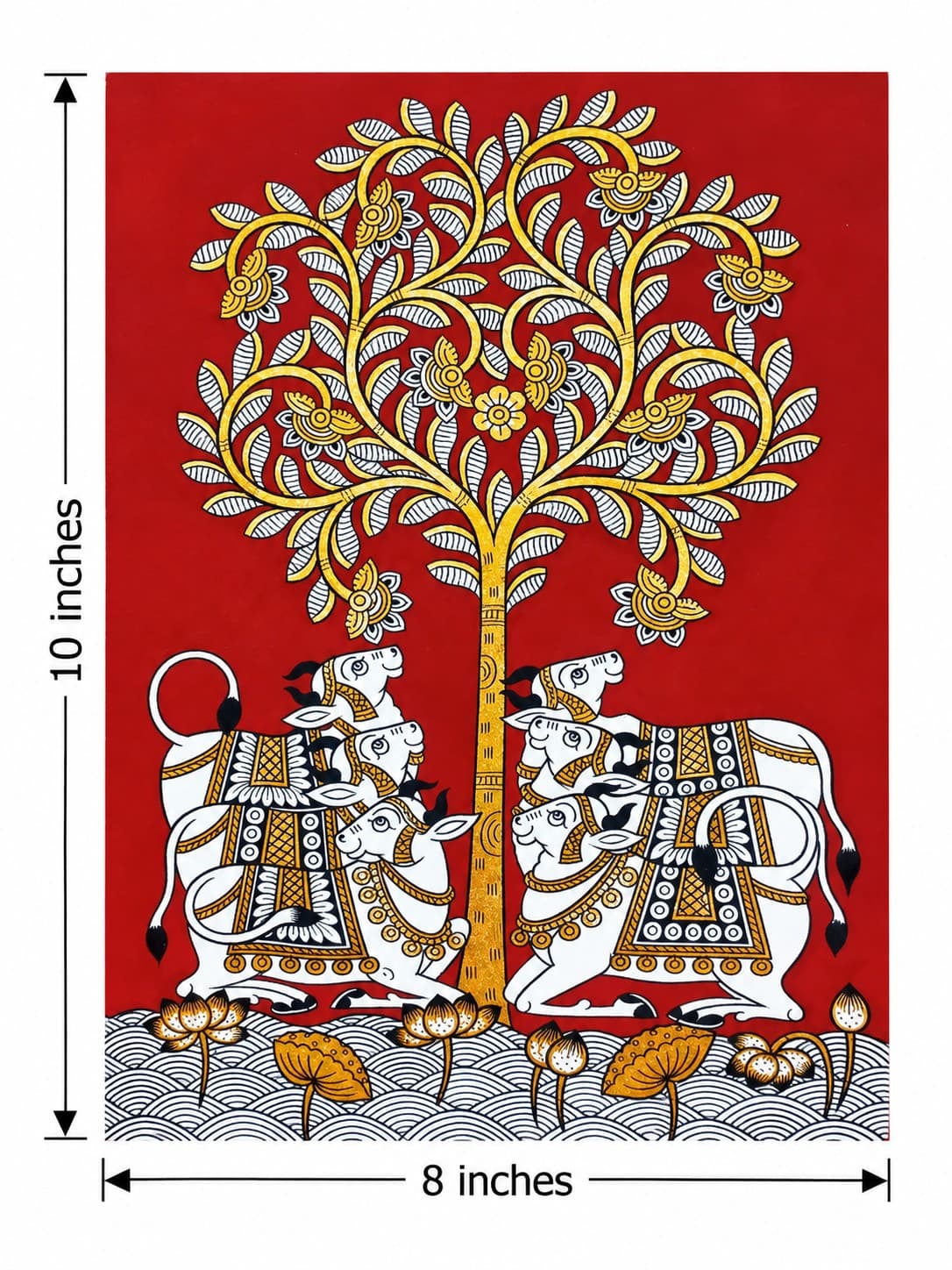 Sacred Bulls Beneath the Tree of Life - Phad Painting — alternate view