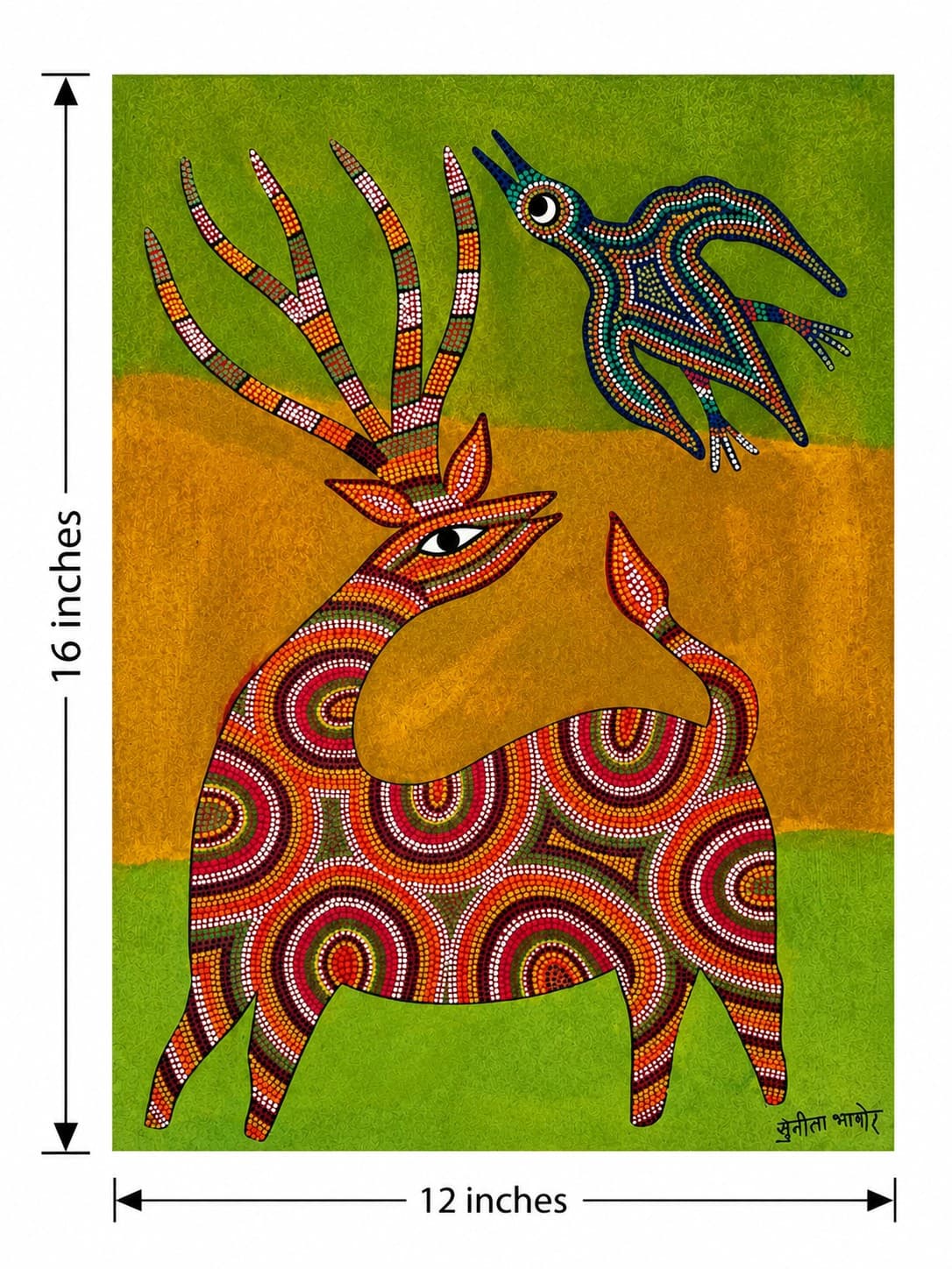 Guardian of the Sacred Forest - Bhil painting — alternate view