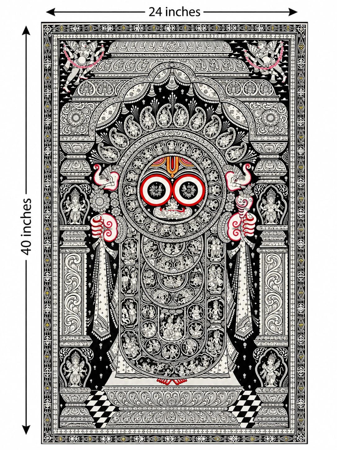 Lord Jagannath with Krishna Leela Story - Pattachitra Painting — alternate view