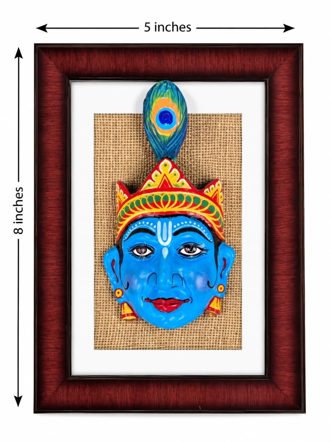 Lord Krishna with Peacock Feather Crown Framed Mask - Majuli Bhaona — alternate view