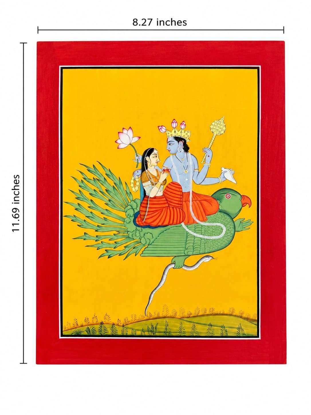Lord Vishnu with Goddess Lakshmi on Garuda - Miniature Painting — alternate view