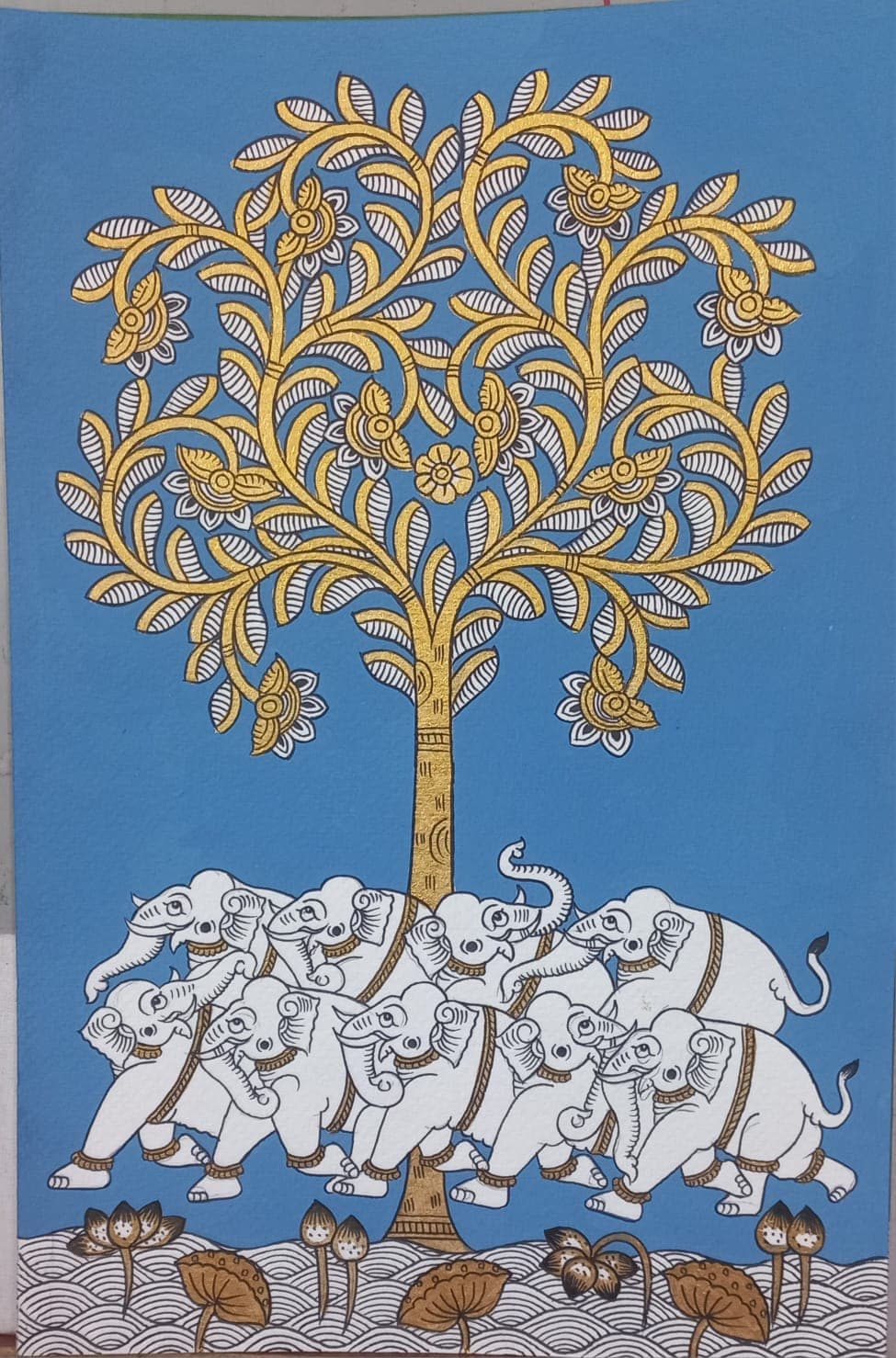 Elephant Procession Beneath the Tree of Life - Phad Painting - Multi color Elephant Procession Beneath the Tree of Life - Phad Painting - Multi color