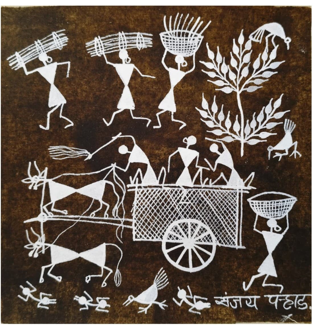 Harvest Journey - Warli Painting - Brown Harvest Journey - Warli Painting - Brown
