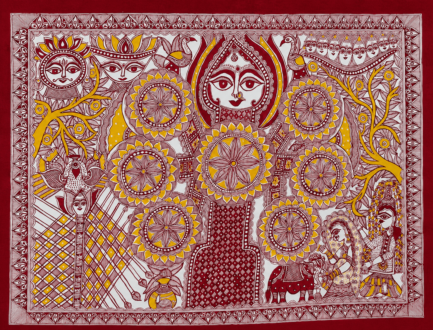 Divine Tree of Prosperity - Madhubani Painting - Multi color Divine Tree of Prosperity - Madhubani Painting - Multi color