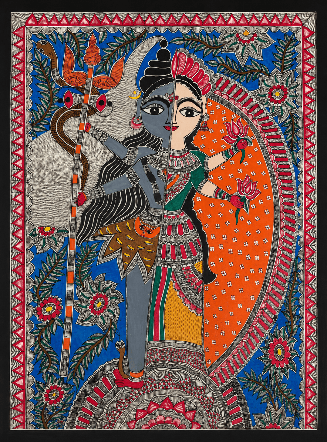 Ardhanarishvara - Madhubani Painting - Multi color Ardhanarishvara - Madhubani Painting - Multi color