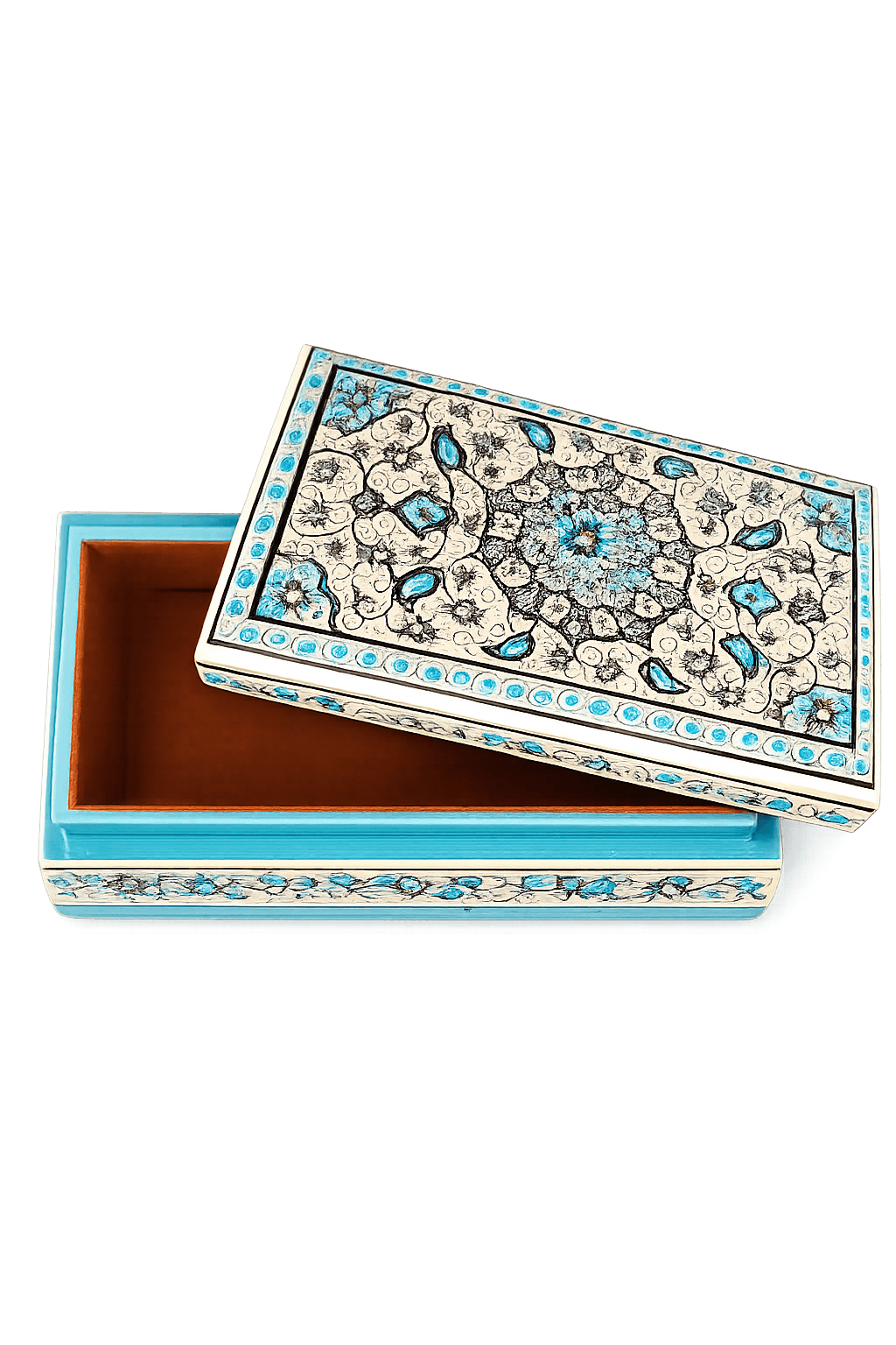 Azure Bloom Heritage Storage Box - Kashmiri Naqashi - Ivory White, Azure Blue, Black Azure Bloom Heritage Storage Box - Kashmiri Naqashi - Ivory White, Azure Blue, Black
