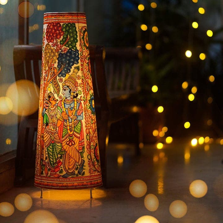 Radha Krishna Leather Floor Lamp - Tholu Bommalata - Multi color Radha Krishna Leather Floor Lamp - Tholu Bommalata - Multi color