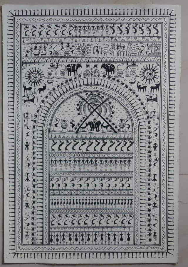 Sacred Arch - Saura Painting - Black & White Sacred Arch - Saura Painting - Black & White