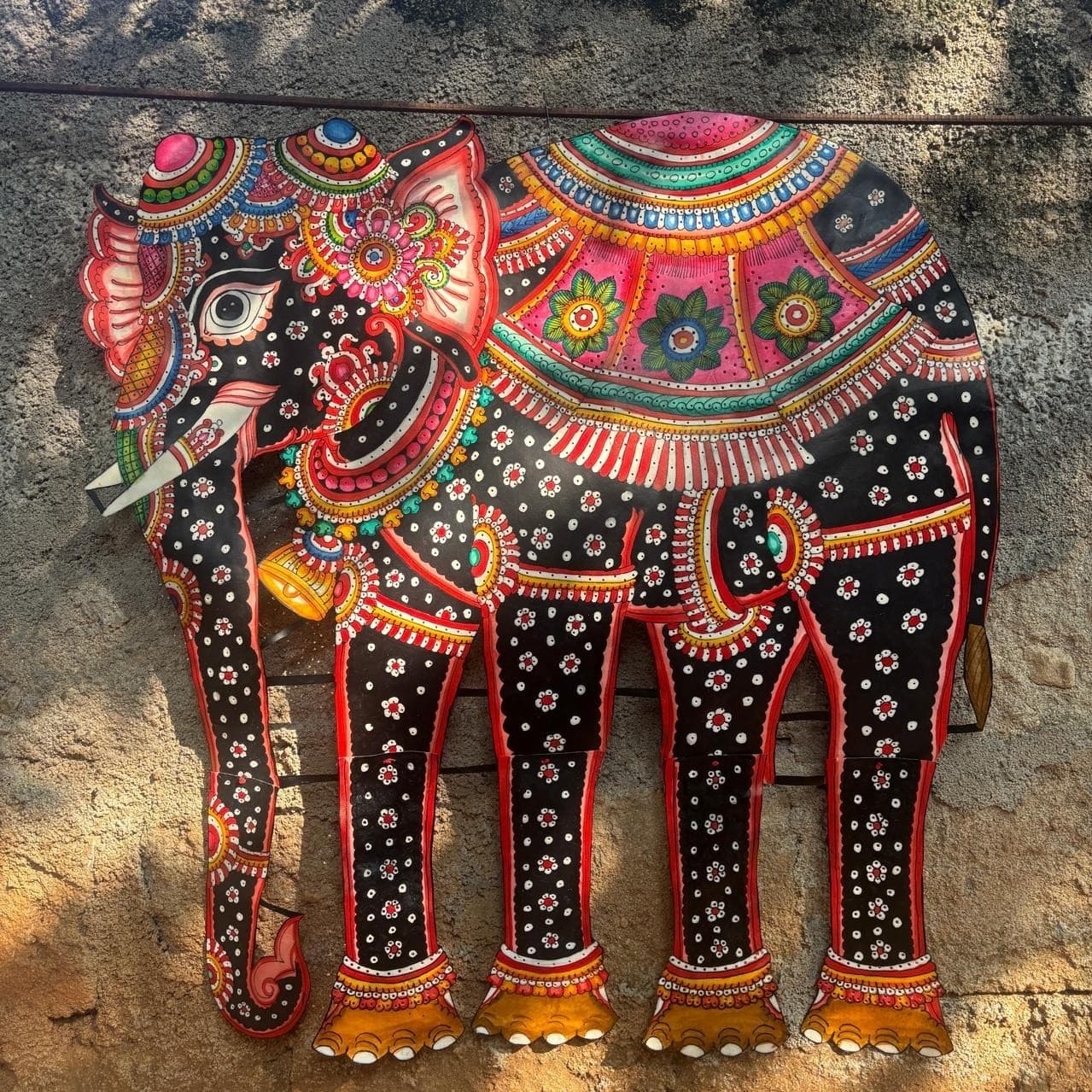 Majestic Elephant Leather Puppet - Tholu Bommalata - Black, Red Majestic Elephant Leather Puppet - Tholu Bommalata - Black, Red