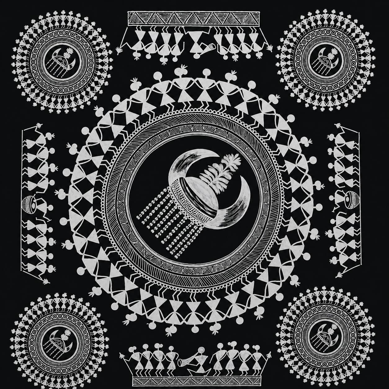 Warli-inspired Painting - Warli Painting - Black Warli-inspired Painting - Warli Painting - Black