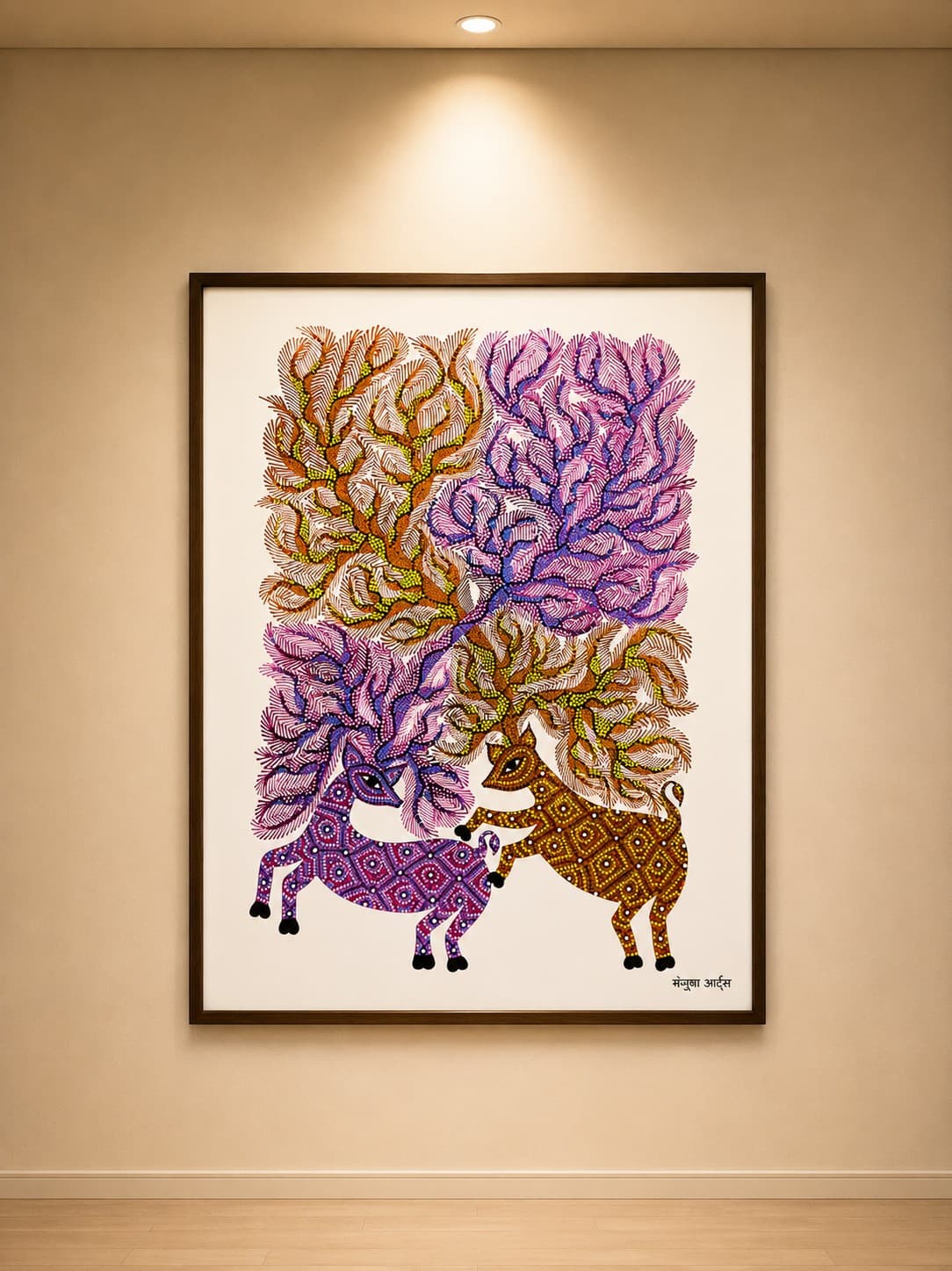 Bhil Tribal Twin Deer in Bloom Painting - Bhil Painting Bhil Tribal Twin Deer in Bloom Painting - Bhil Painting