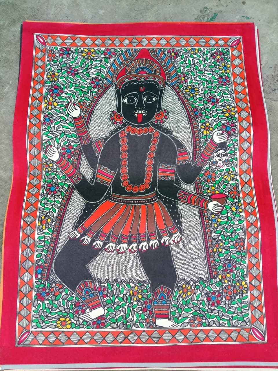 Goddess Kali - Madhubani Painting - Black, Red, Orange, Green, Blue, Yellow, White Goddess Kali - Madhubani Painting - Black, Red, Orange, Green, Blue, Yellow, White