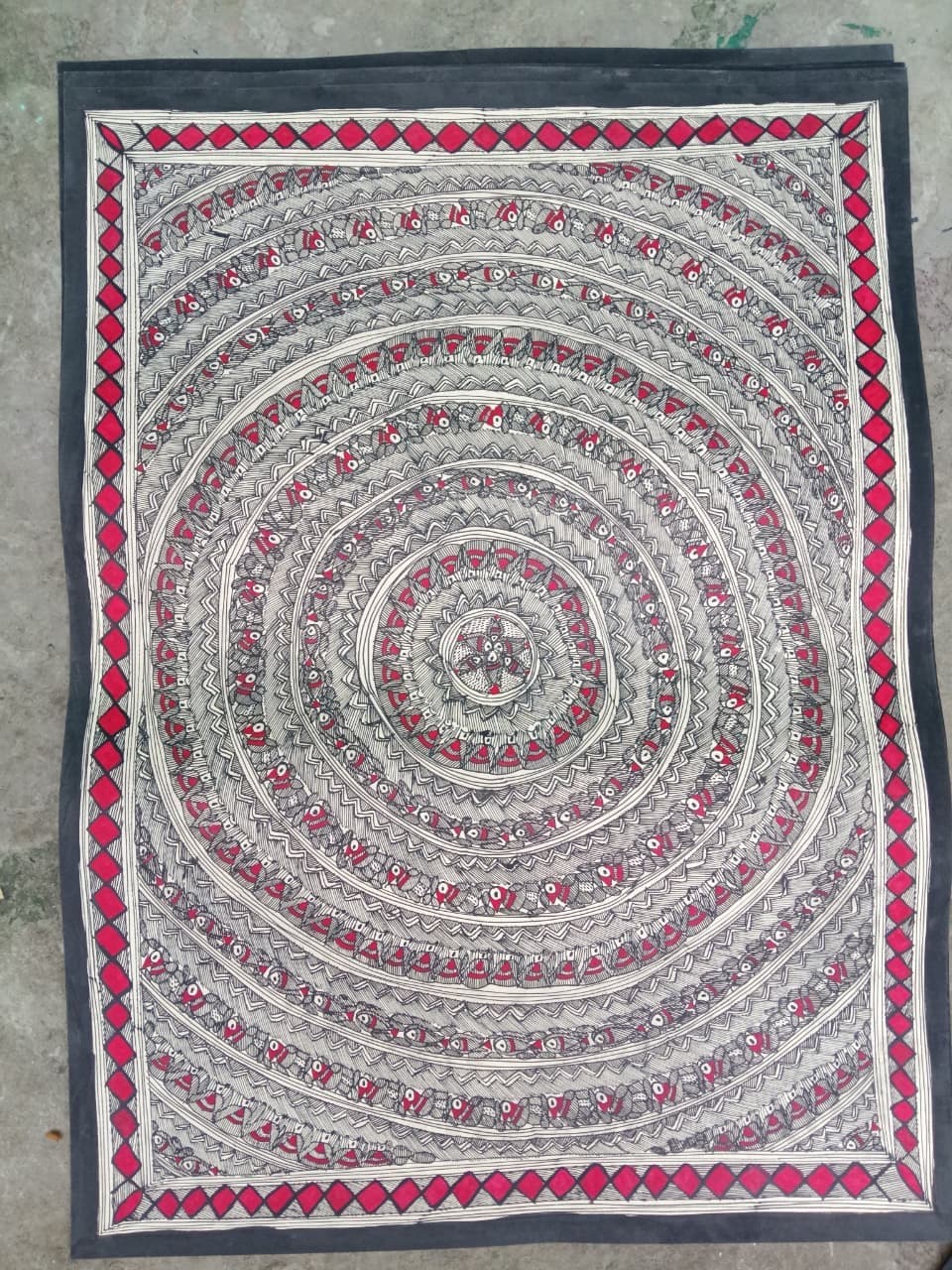 Matsya Raas - Madhubani Painting - Black, White, Red Matsya Raas - Madhubani Painting - Black, White, Red