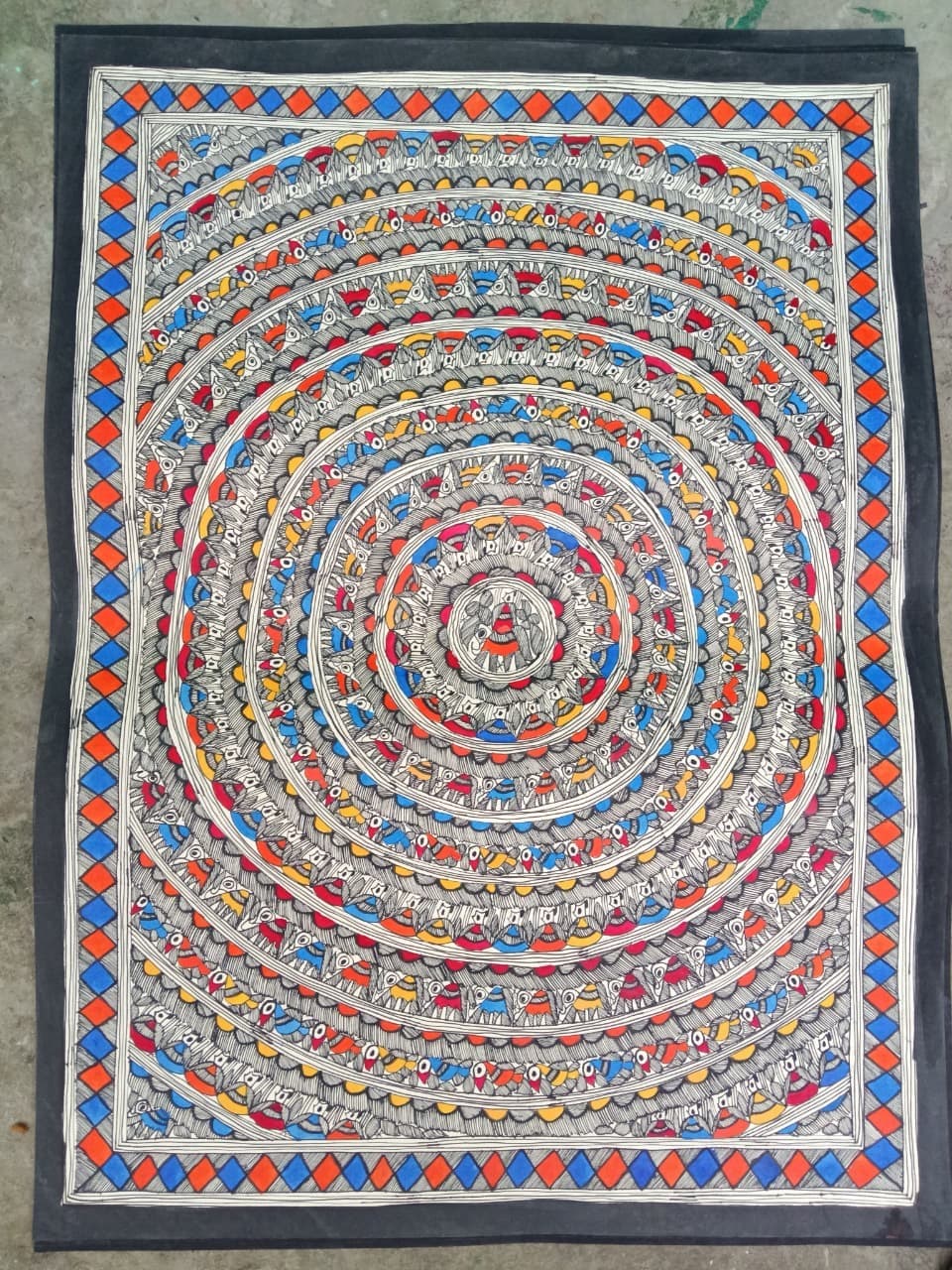 Matsya Raas - Madhubani Painting - Black, White, Blue, Orange, Yellow, Red Matsya Raas - Madhubani Painting - Black, White, Blue, Orange, Yellow, Red