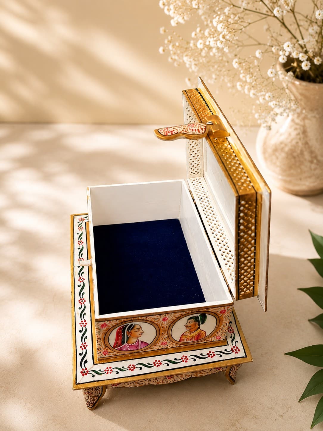 Decorative Jewellery Box I - Lucknow Bone Naqqashi - Multi Colour Hand-Painted Decorative Jewellery Box I - Lucknow Bone Naqqashi - Multi Colour Hand-Painted