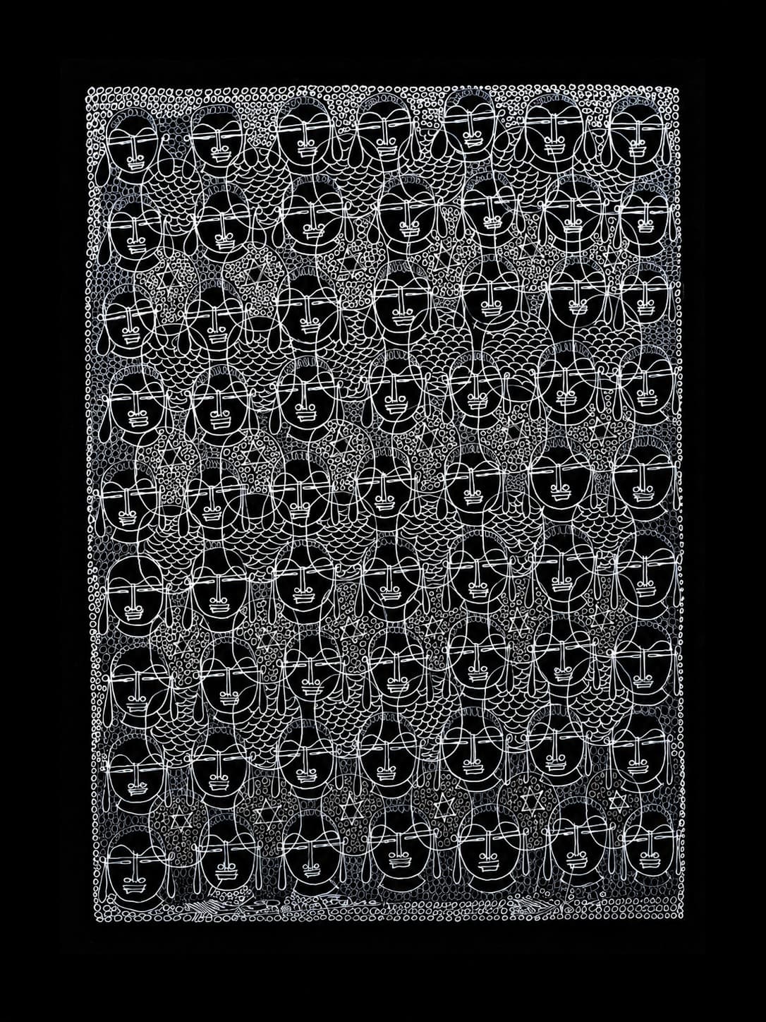 Tribal Faces - Surpur Painting - Primary Colour: Black Artwork Colour: White Overall Finish: Monochrome (Black & White) Tribal Faces - Surpur Painting - Primary Colour: Black Artwork Colour: White Overall Finish: Monochrome (Black & White)