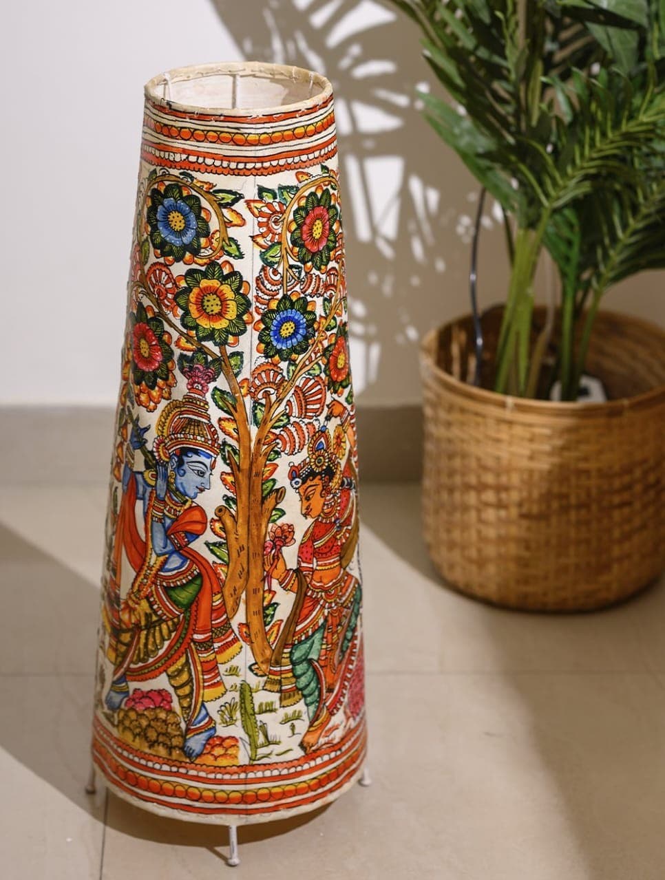 Radha Krishna Decorative Floor Lamp - Tholu Bommalata - Multi color Radha Krishna Decorative Floor Lamp - Tholu Bommalata - Multi color