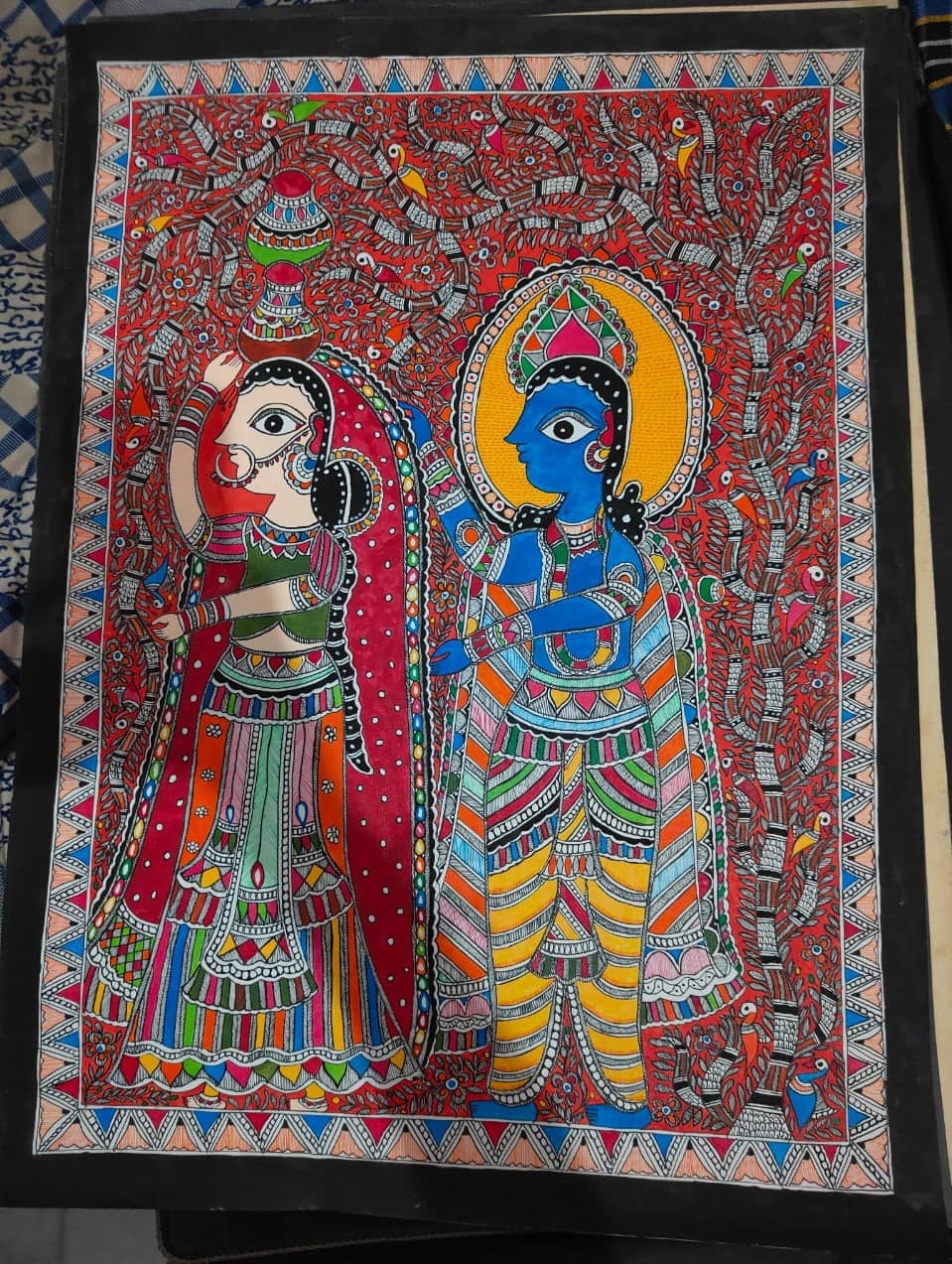 Radha Krishna in Divine Harmony - Madhubani Painting - Multi color Radha Krishna in Divine Harmony - Madhubani Painting - Multi color